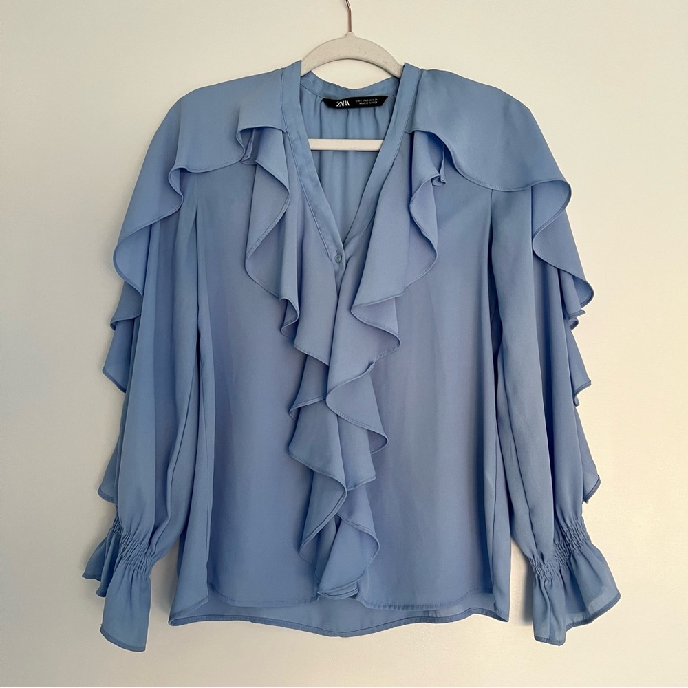 ZARA Ruffle Button Down Blouse - Picture 2 of 4